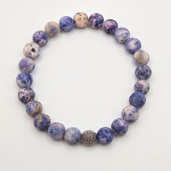 Handmade Matte Natural Sodalite Stretch‎ Bracelet with Silvertone  Accent Bead - Picture 3 of 4